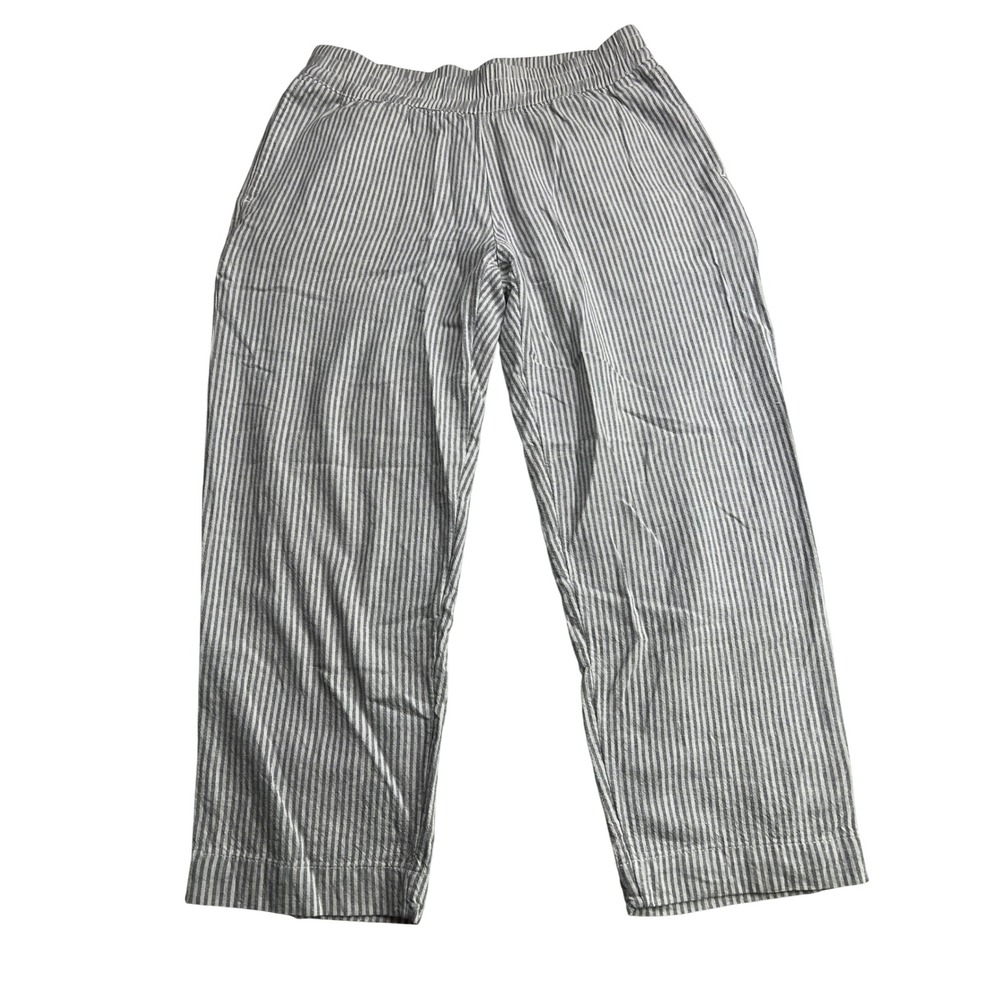 Old Navy Womens Stripe High Rise Straight Petite Pants Blue White summer vacay